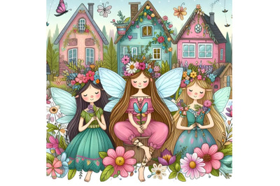 Fairies flowers houses boho style