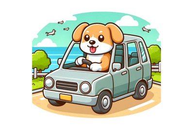 cute dog driving a car