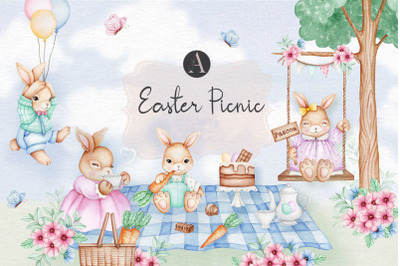 Easter Picnic Clipart Watercolor