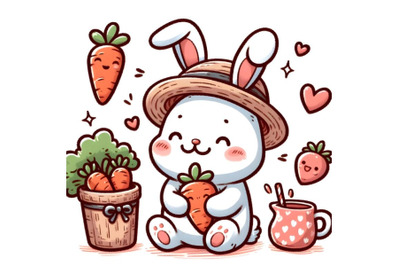 Cute Bunny and His Carrots