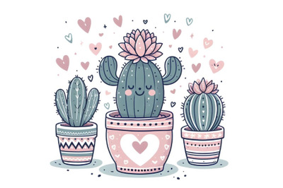 cactus with cute hearts flower boho style