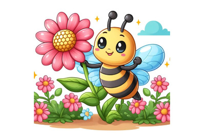 Bee character on the flower