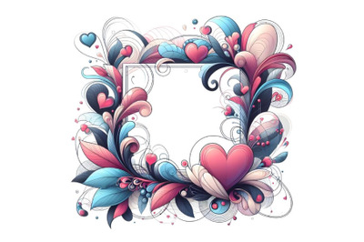 Abstract frame with hearts and flowers