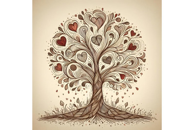 Abstract drawing of tree with hearts