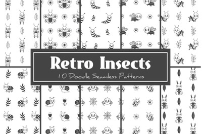 Retro Insects Doodle Seamless Patterns