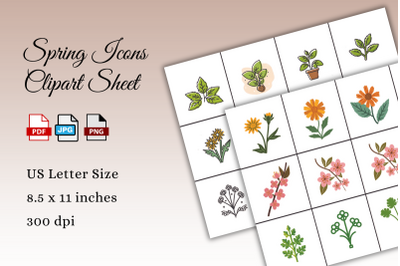 Spring Floral Icon Clipart Sticker Sheet