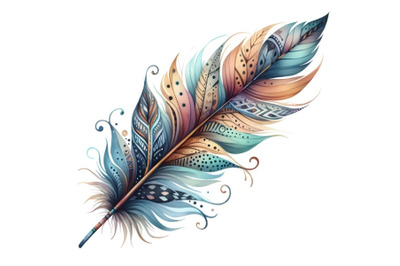 Watercolor hand drawn boho feather