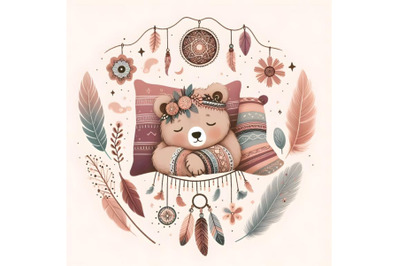 sleeping teddy bear boho style