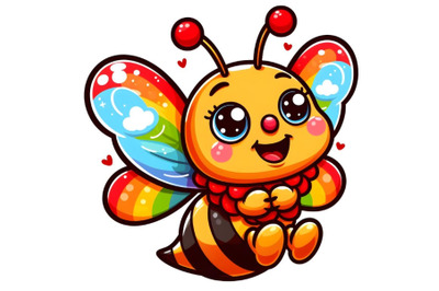 red bee with rainbow wings