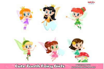 Cute Tooth Fairy Girls Cartoon ClipArt