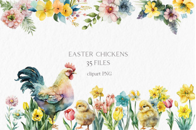 Easter chickens Watercolor Clipart