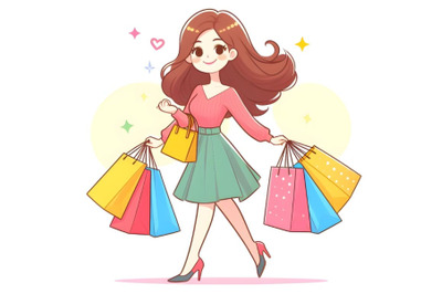 cartoon Woman with shopping bags