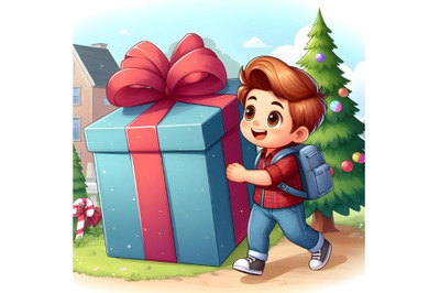 boy with giant gift box