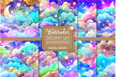 Dreamy Sky Watercolor Background Papers Set 3