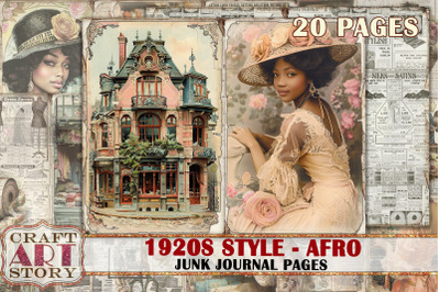 Vintage afro fashion Junk Journal Kit 1920s style, Collage