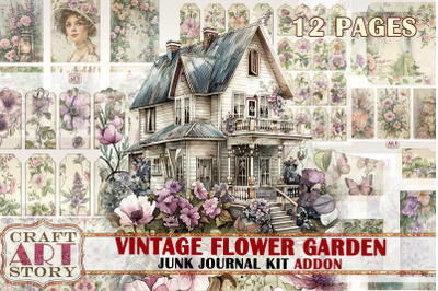 Vintage flower garden Junk Journal Kit ADDON,scrapbook