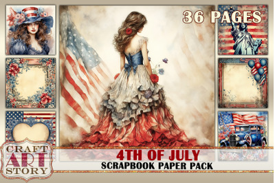 Vintage 4th of July journal Scrapbook Paper Pack,8x8