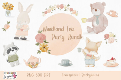 Whimsical Woodland Creature Tea Party Clipart Bundle