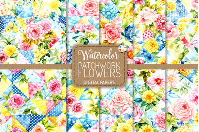 Patchwork Flowers - Watercolor Quilt Collage Papers