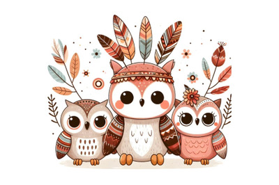 Cute Cartoon Five Owls