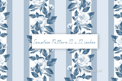 Blue monochrome floral striped pattern 21