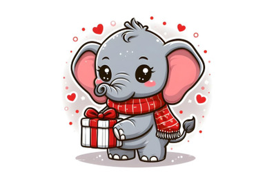 Cute baby elephant wearing red scarf