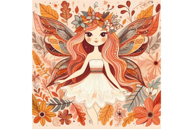 beautiful fairy in autumn leaves