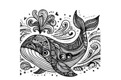 zentangle whale doodle art