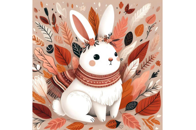 white bunny in autumn leaves