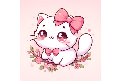 white Cat with pink bow