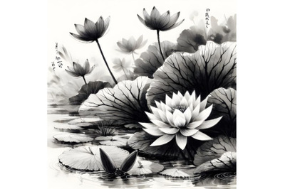 Waterlily painting chinese ink style