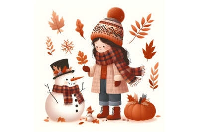 snowman in autumn leaves vector image