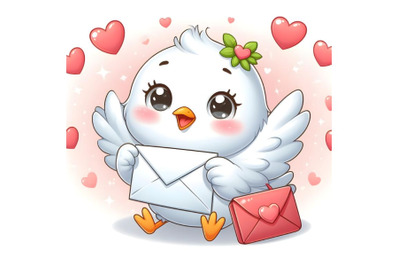 cute white bird with love letter