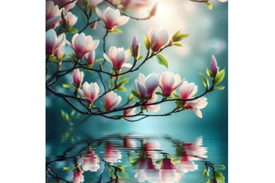 Magnolia branch with reflection