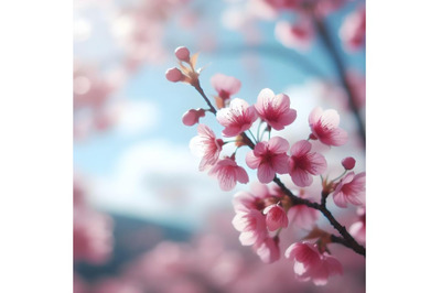 Oriental cherry branch with flowers