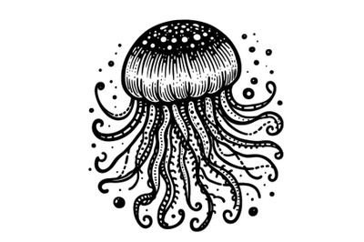 Hand drawn vector jellyfish in black and white