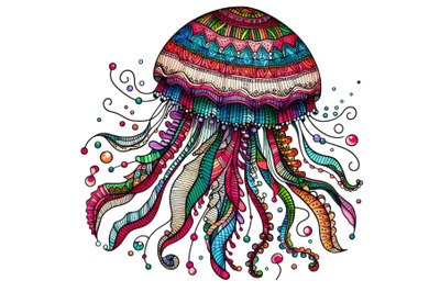 Drawing colorful jellyfish zentangle style