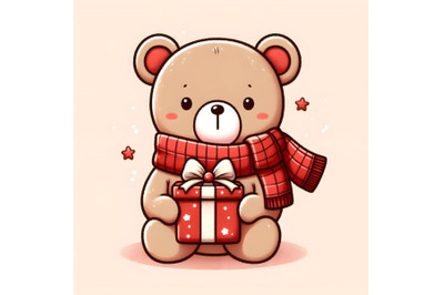 Cute teddy bear wearing red scarf