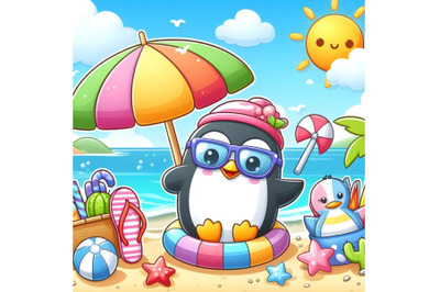 penguin in summer holiday