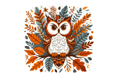 owl in autumn leaves