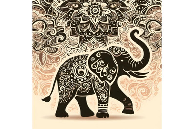 elephant on background with floral pattern