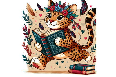 leopard is running and reading a book