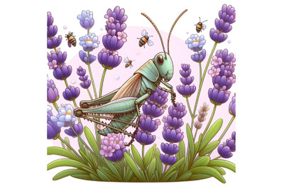 Lavender flowers with white grasshopper