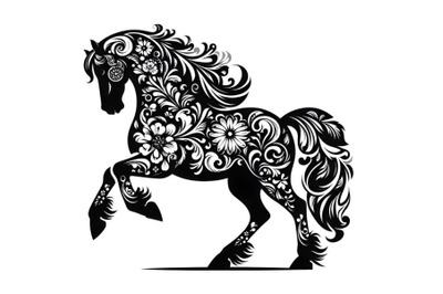 Horse silhouette of floral ornament