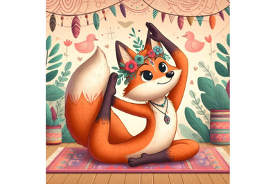 Funny Fox Animal on Yoga Mat Practicing Asana