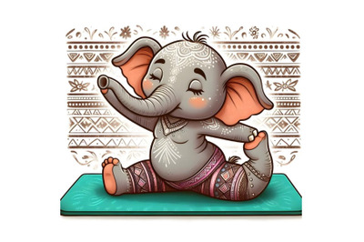 Funny baby elephant Animal on Yoga Mat Practicing