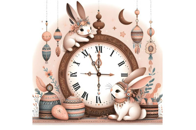 Cute hare under the clock