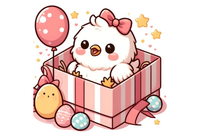 Cute little baby chicken inside a gift boxt