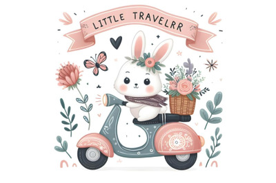 Cute bunny riding a scooter