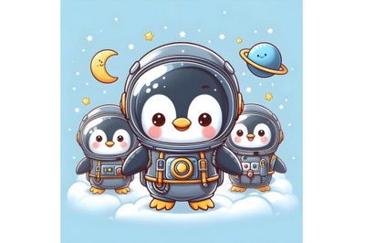 Cute baby penguin astronaut